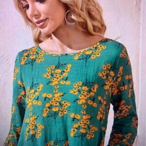 Ladies size XL green floral print  dress